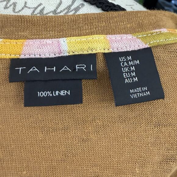 Tahari Brown 100% Linen Short Sleeve Boxy V-Neck Top Medium - Picture 7 of 7